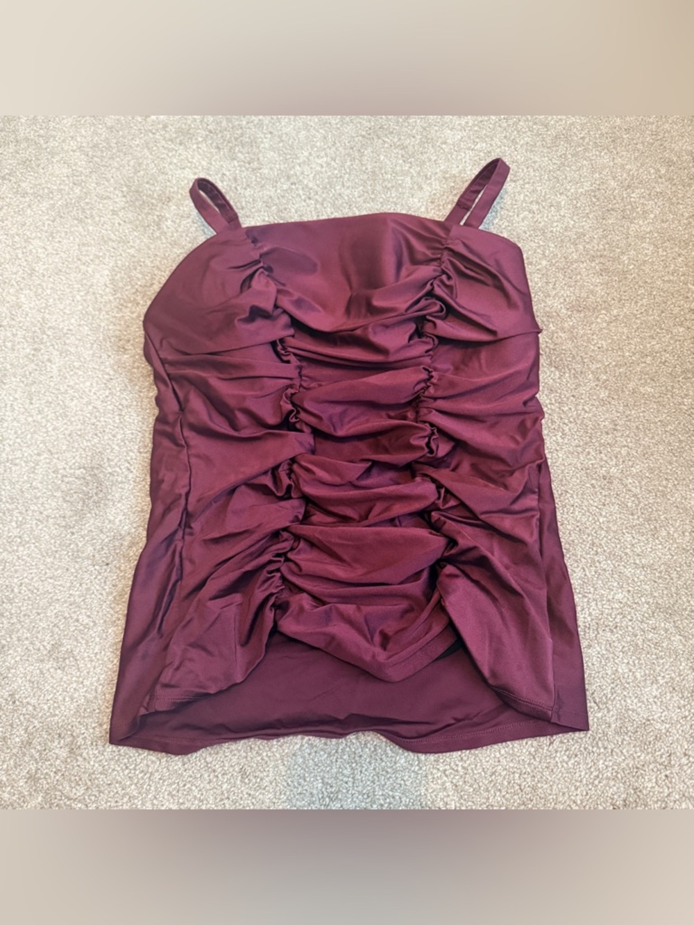 Swim by Cacique Burgundy Red Wine Ruched Gathered Tankini Lined Bra Top Size 16